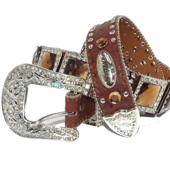 Atlas Accessories - Atlas Leather Rhinestone Covered Belt Size Large